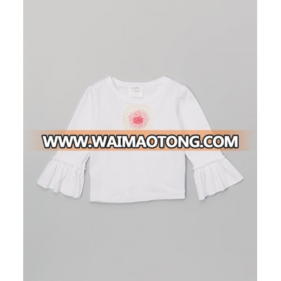 New Style White Long-Sleeve Top With Ruffle Trim For Girl Children 100% Cotton Tshirt Toddler Clothes GT90427-71