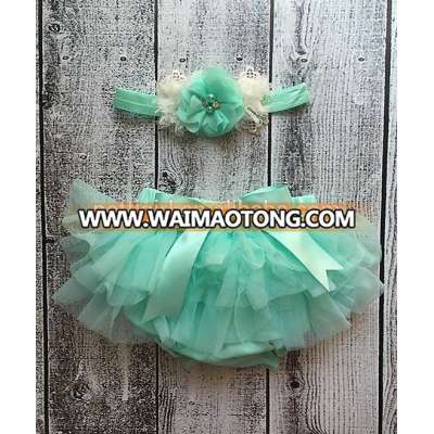 Fashionable Baby Skirt With Aqua Skirted Diaper Cover And Flower Headband Girls Skirt Child Wear NP-G-CS905-46